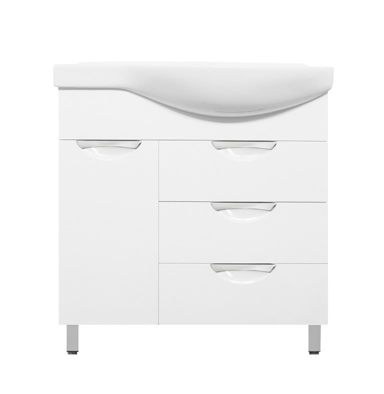 Тумба с раковиной Style Line Жасмин 82 L ЛС-00000526 с бельевой корзиной белая в 100Kran: Широкий выбор и доступные цены.