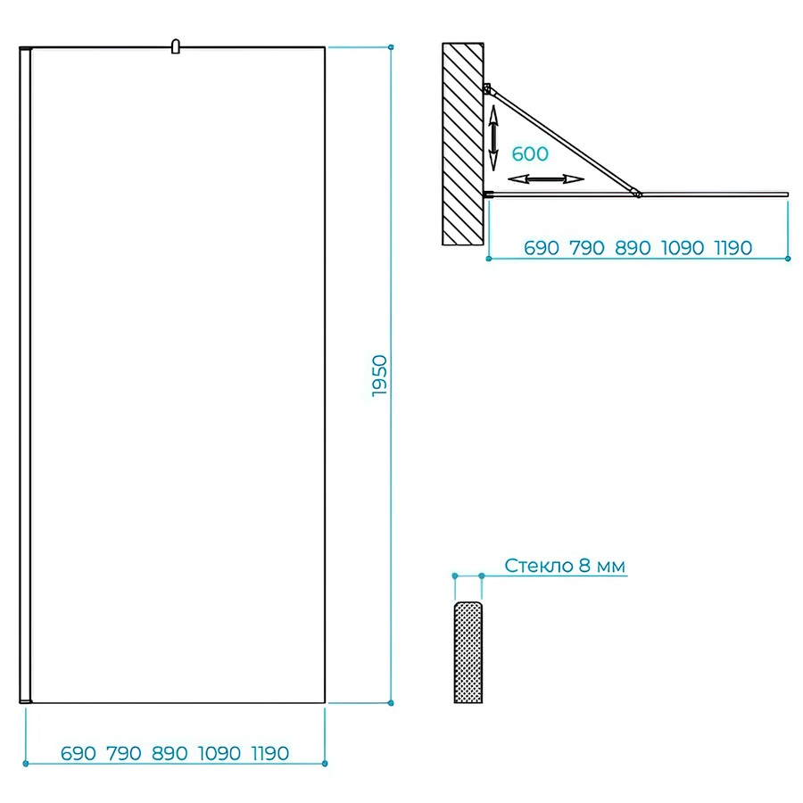 Душевая перегородка коннектор стена-стекло MaybahGlass MGD-271-3 195x79 см стекло графит матовое в 100Kran: Широкий выбор и доступные цены.