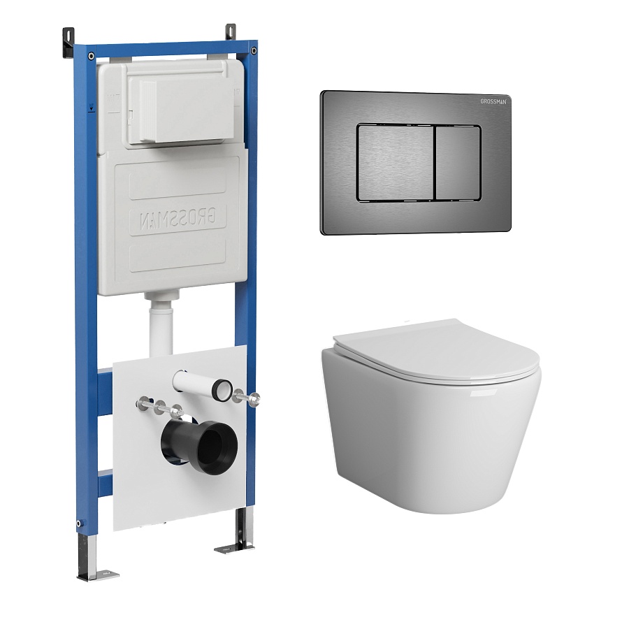 Комплект 3 в 1: Grossman инсталляция 900.K31.01.000+клавиша 700.K31.04.42M.42M графит сатиновый+унитаз GR-4478SQ в 100Kran: Широкий выбор и доступные цены.