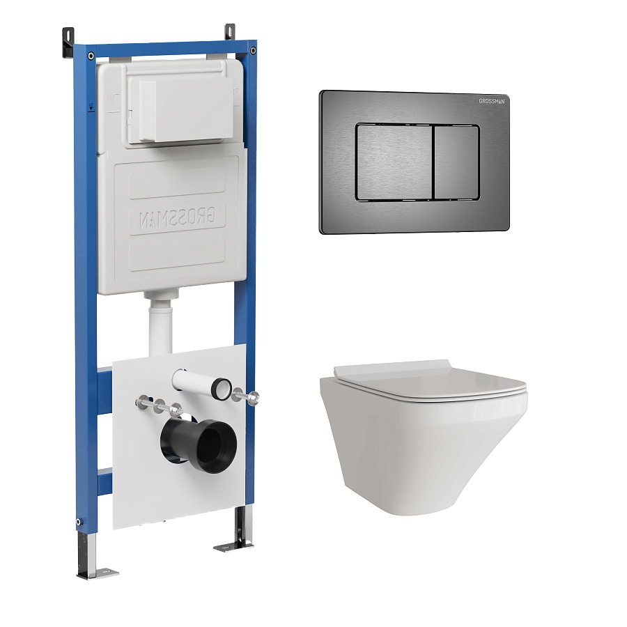 Комплект 3 в 1: Grossman инсталляция 900.K31.01.000+клавиша 700.K31.04.42M.42M графит сатиновый+унитаз GR-4440S в 100Kran: Широкий выбор и доступные цены.