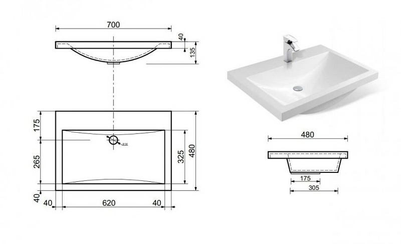 Раковина мебельная Эстет Монако 70 ФР-00000792 белая в 100Kran: Широкий выбор и доступные цены.