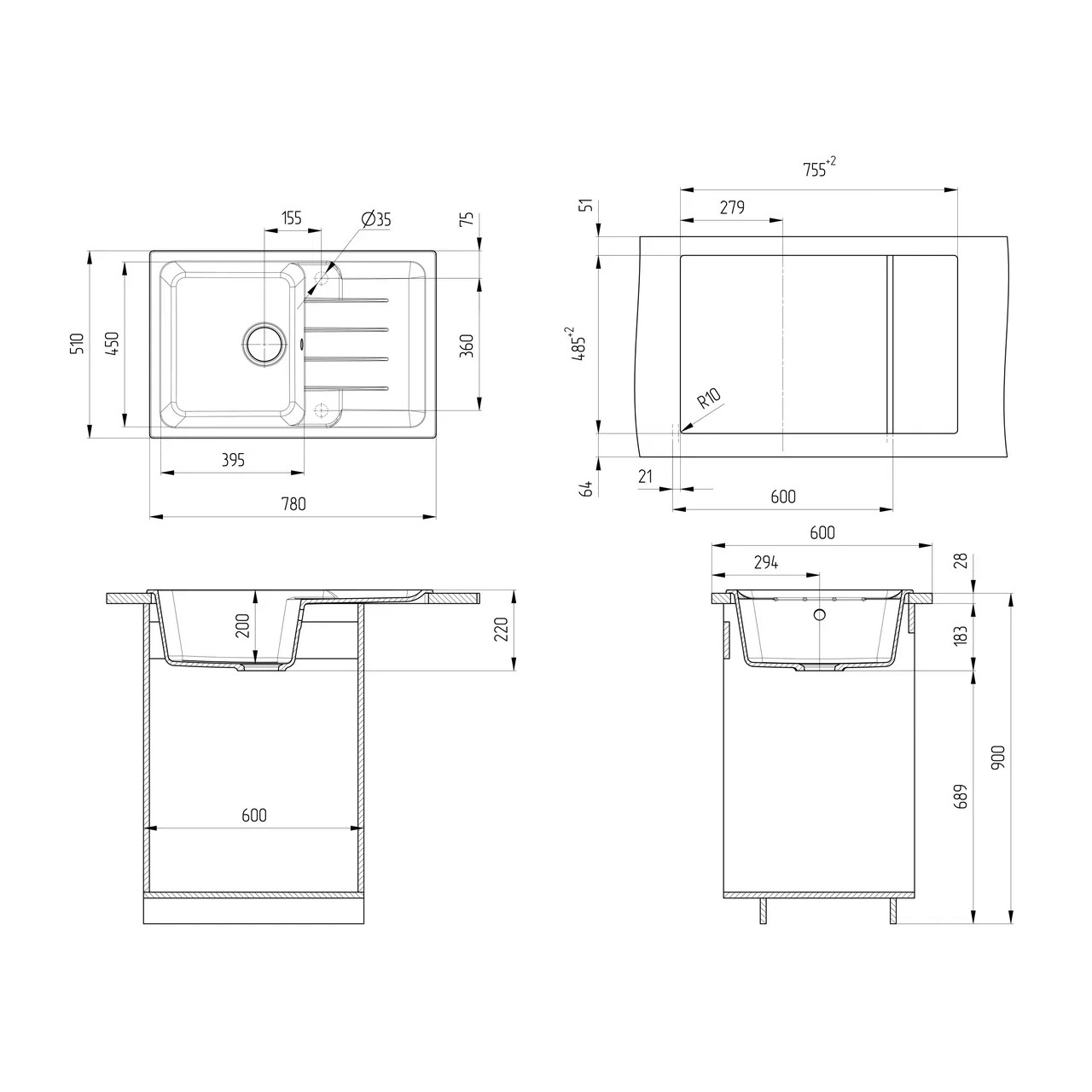 Кухонная мойка Ulgran Quartz Gerda 780-06 трюфель в 100Kran: Широкий выбор и доступные цены.