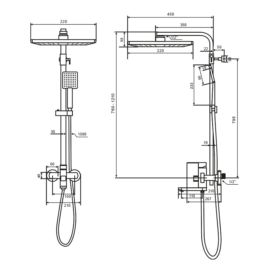 Душевая система Maretti Project Black PB21RYN56 черный в 100Kran: Широкий выбор и доступные цены.