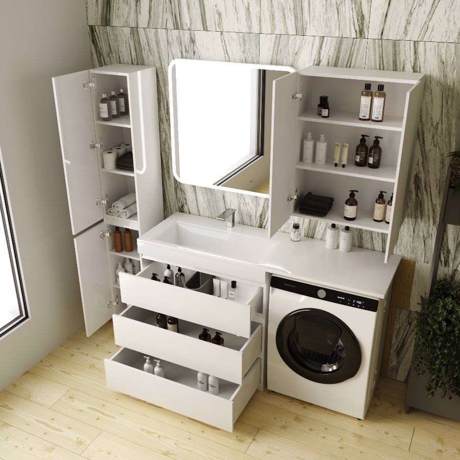 Тумба с раковиной напольная  Style Line Даллас 150 3 ящика левая Люкс белая PLUS умывальник Даллас 1500 СС-00002305 в 100Kran: Широкий выбор и доступные цены.