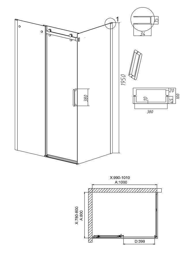 Душевое ограждение Grossman Classic 100x70x195 см 120.K33.04.1080.32.00 золото сатин в 100Kran: Широкий выбор и доступные цены.