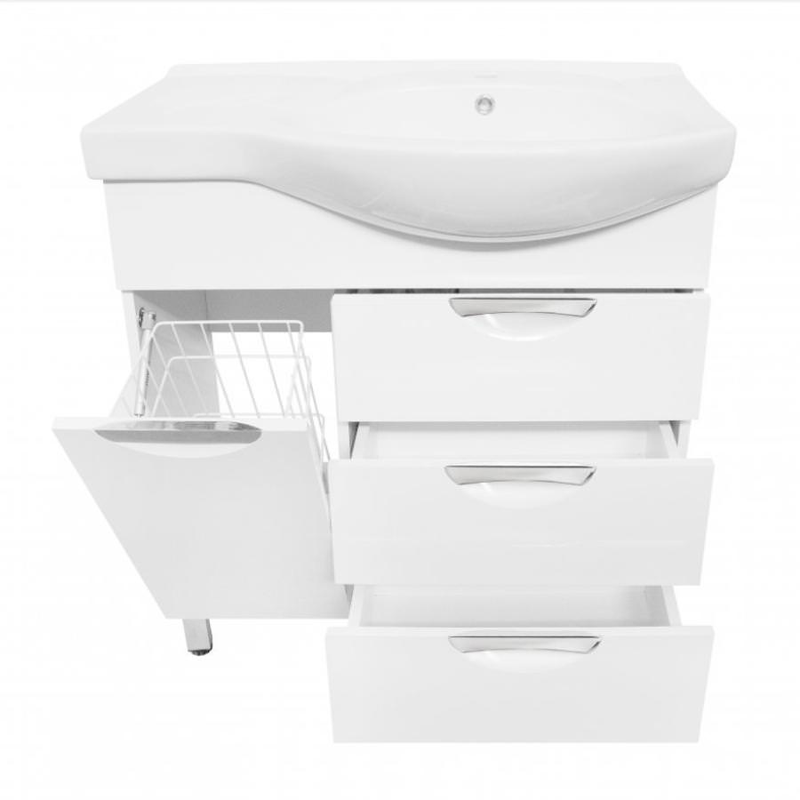 Тумба с раковиной Style Line Жасмин 82 L ЛС-00000526 с бельевой корзиной белая в 100Kran: Широкий выбор и доступные цены.