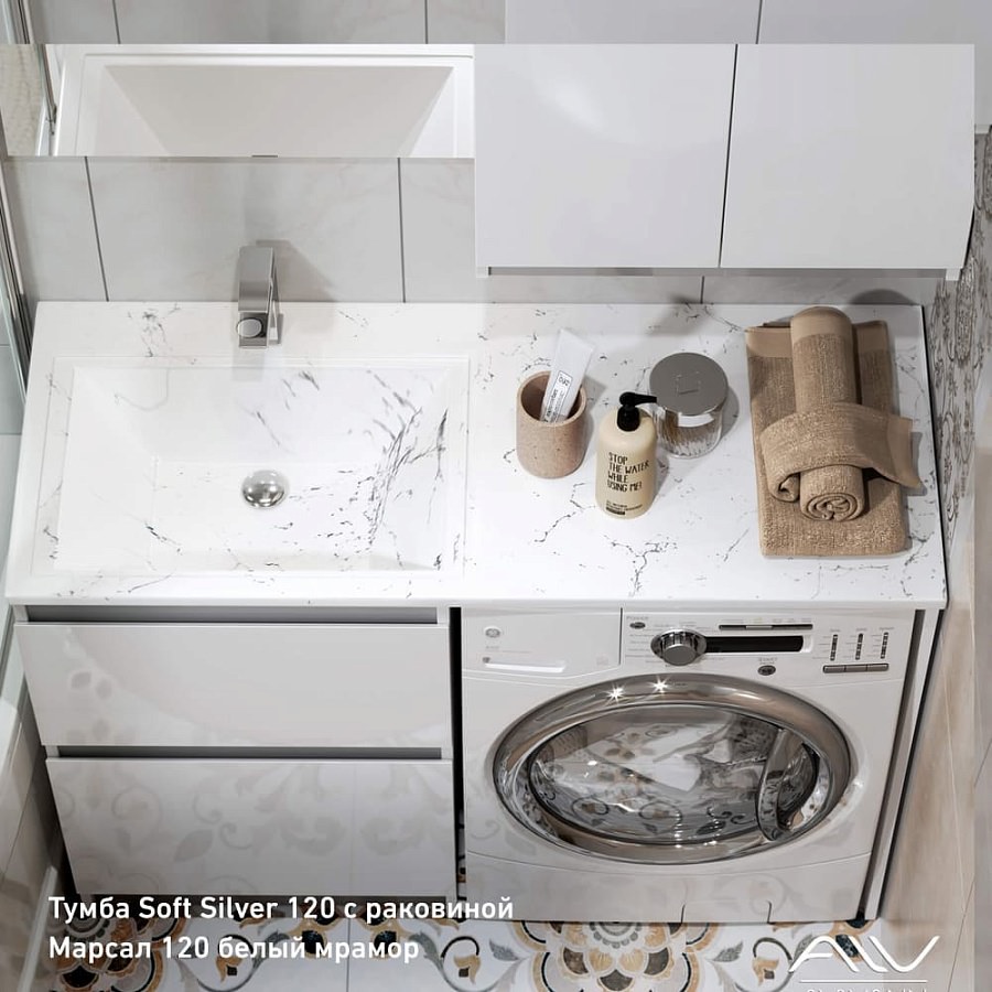 Тумба с раковиной напольная Alavann Soft Silver 120 см ALV0194002 белая в 100Kran: Широкий выбор и доступные цены.