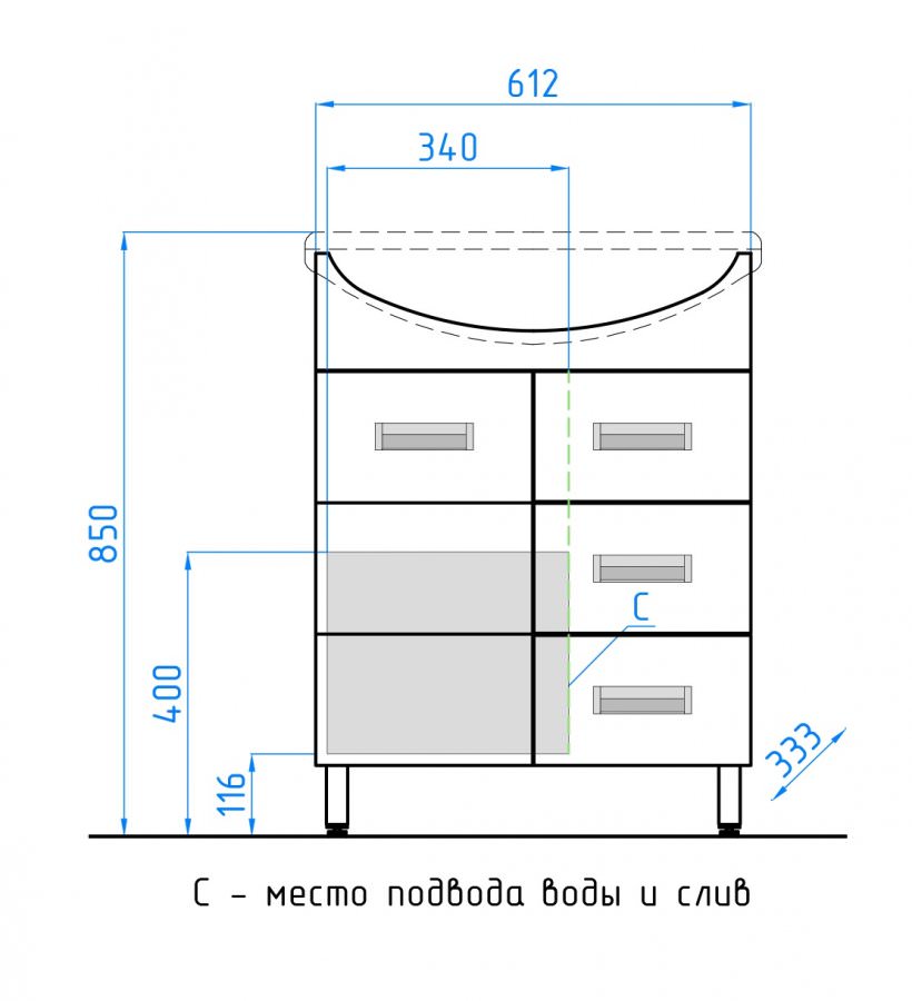 Тумба под раковину  напольная Style Line Ирис 65 3 ящ.  белый ЛС-00000016 в 100Kran: Широкий выбор и доступные цены.