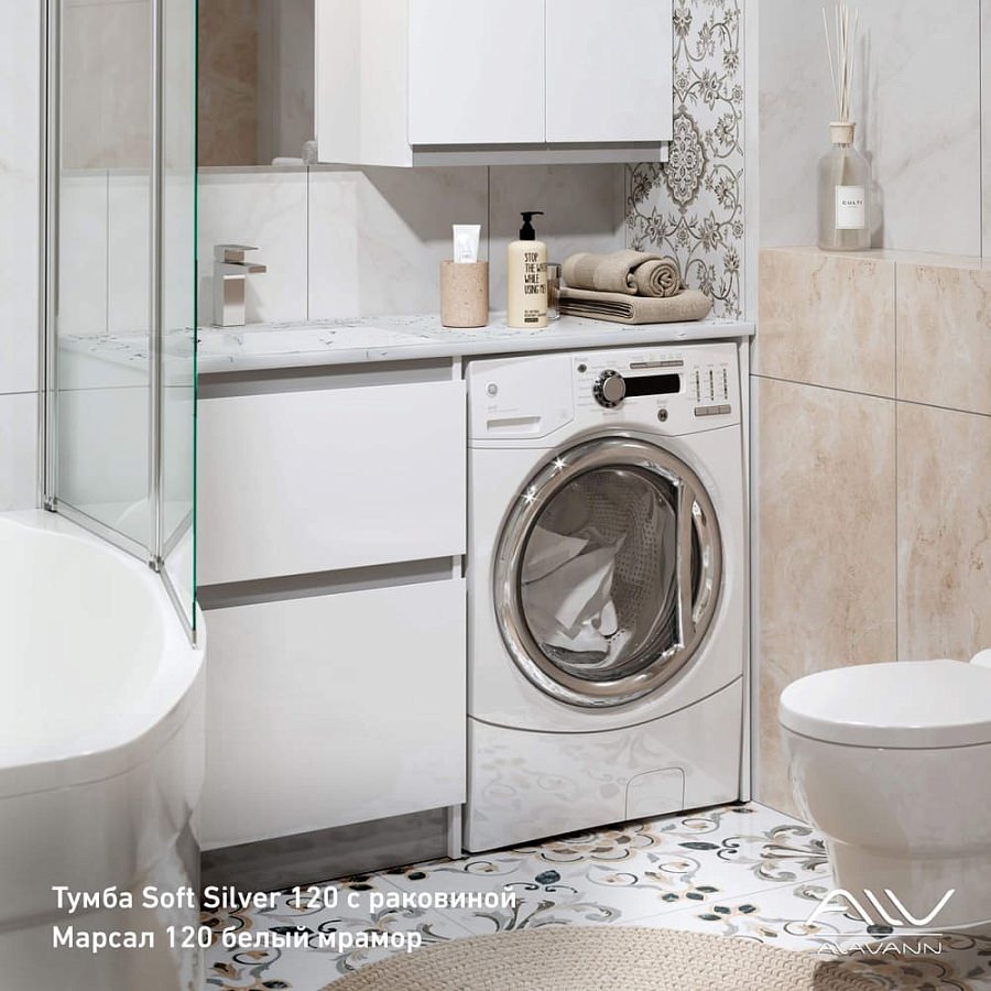 Тумба с раковиной напольная Alavann Soft Silver 120 см ALV0194002 белая в 100Kran: Широкий выбор и доступные цены.