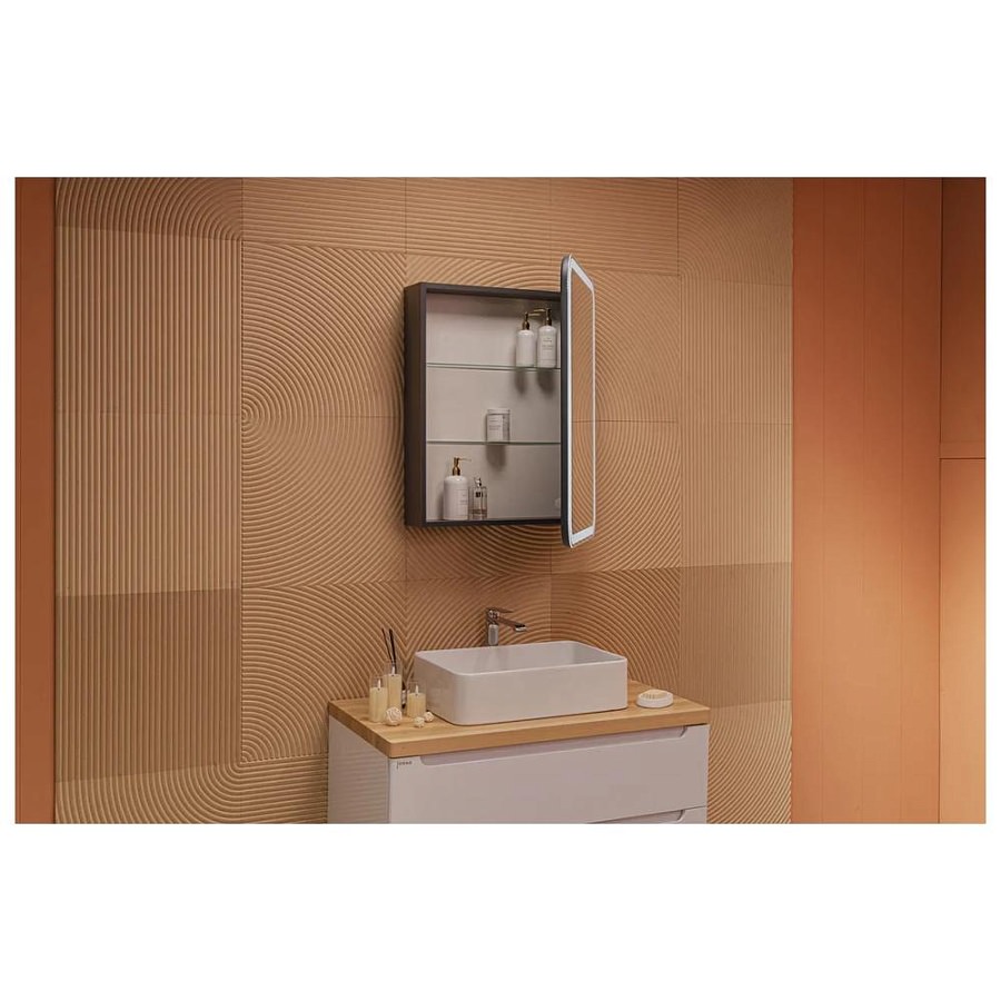 Зеркальный шкаф с подсветкой Silver Mirrors Фиджи-Антрацит Flip 60 х 80 см  LED-00003042 ИК бесконтактный сенсор создать уют и комфорт, это просто!