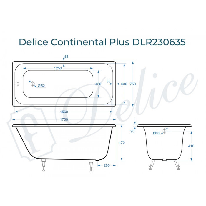 Ванна чугунная Delice Continental PLUS 170х75  DLR230635 в 100Kran: Широкий выбор и доступные цены.