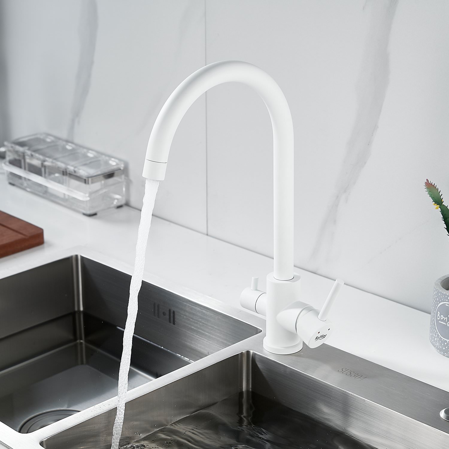 Смеситель для кухни с подключением фильтра воды Raffine F108C белый в 100Kran: Широкий выбор и доступные цены.