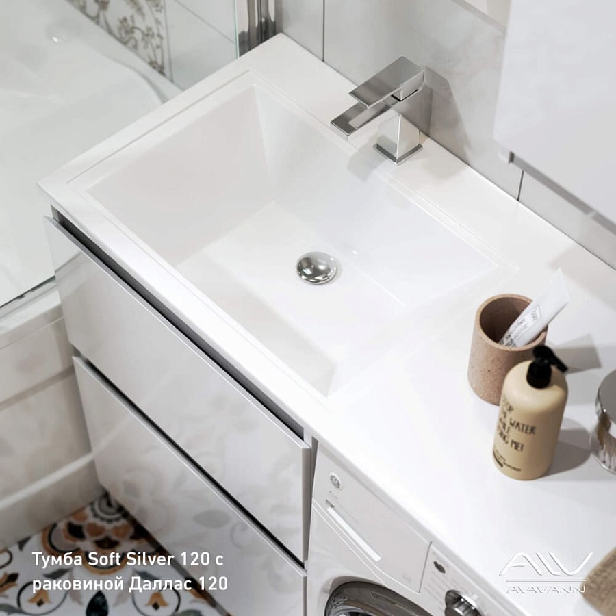 Тумба с раковиной напольная Alavann Soft Silver 120 см ALV0194002 белая в 100Kran: Широкий выбор и доступные цены.