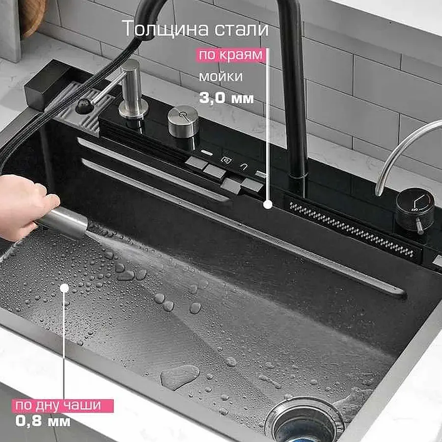 Многофункциональная кухонная мойка из нержавеющей стали ESBANO CASCADE-5 ESMKCASC5 оружейная сталь в 100Kran: Широкий выбор и доступные цены.