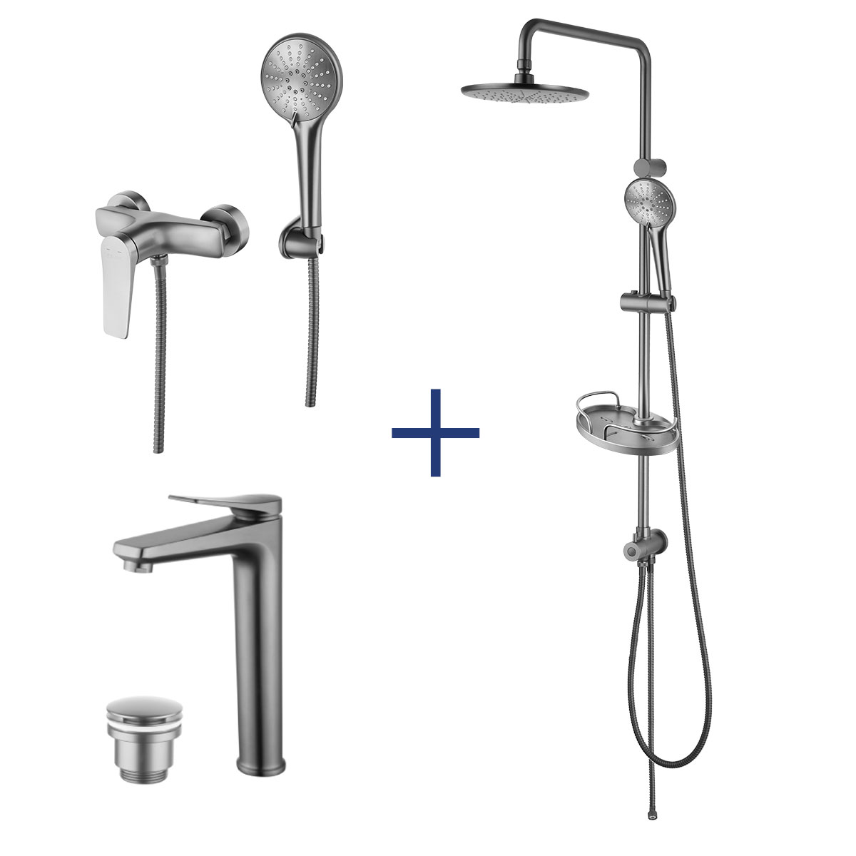 Комплект смесителей для ванной комнаты Lemark Bronx LM3789GM графит в 100Kran: Широкий выбор и доступные цены.