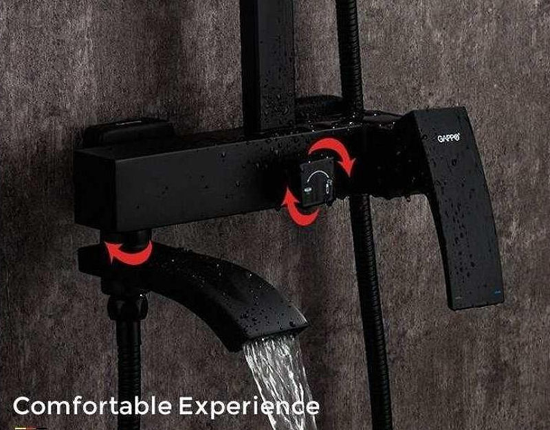 Душевая система с тропическим душем Gappo G07-6 G2407-6 черная матовая в 100Kran: Широкий выбор и доступные цены.