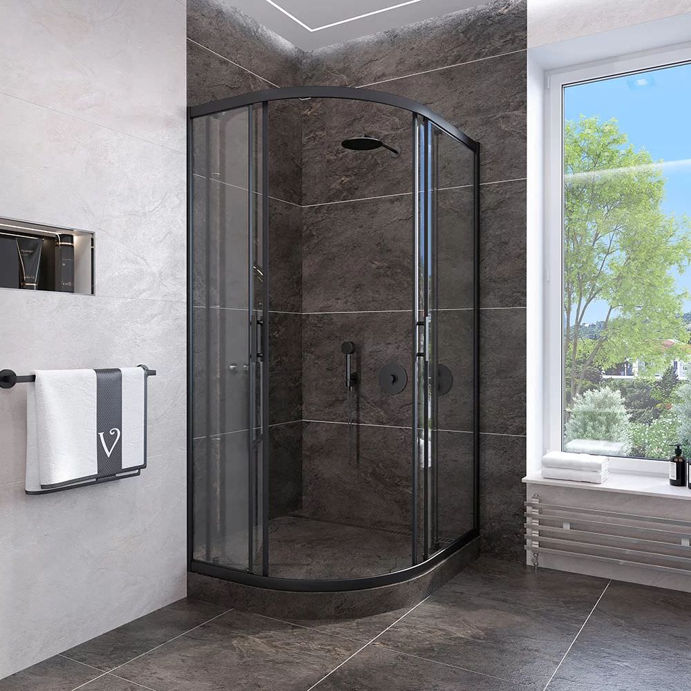Душевой угол Veconi Rovigo RV-107B, 900x900x1900, черный, стекло прозрачное в 100Kran: Широкий выбор и доступные цены.