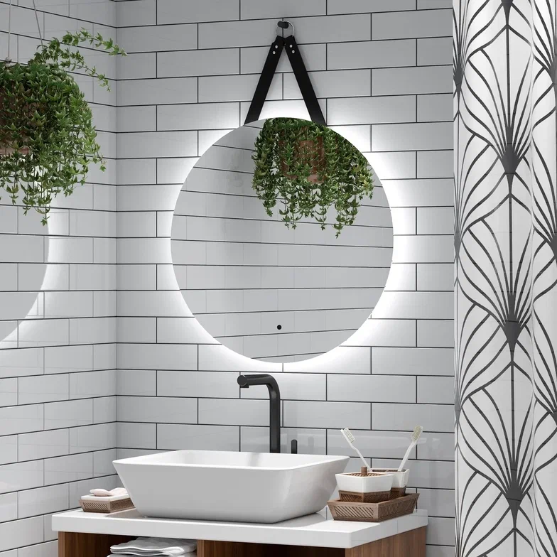 Зеркало с подсветкой "Best Led" D650 на ремне из натуральной кожи черного цвета с бесконтактным сенсором 100Kran: Широкий выбор и доступные цены.