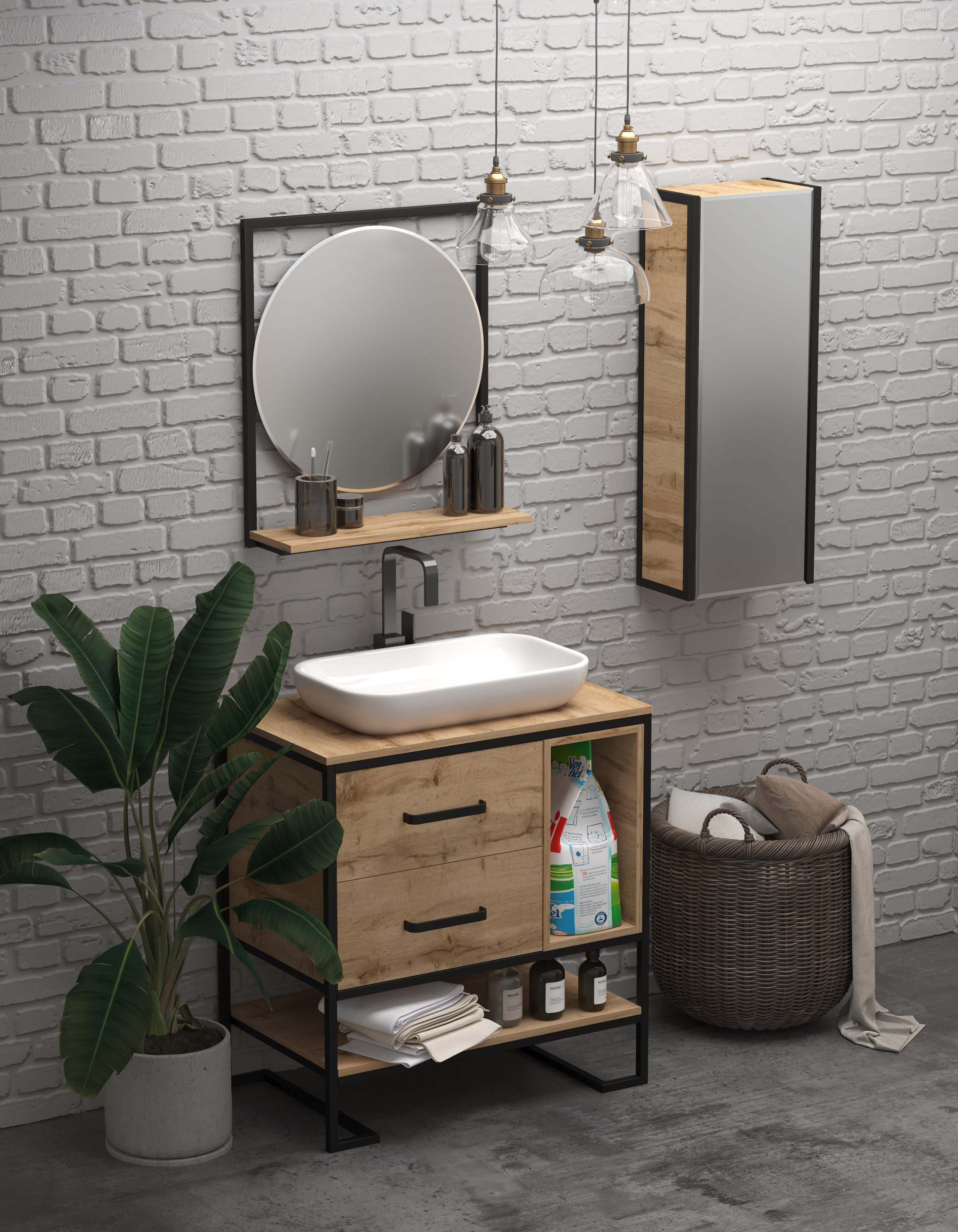 Пенал подвесной зеркальный 1Marka GRUNGE LOFT 35П 1д Ц0000007986 Дуб вотан в 100Kran: Широкий выбор и доступные цены.