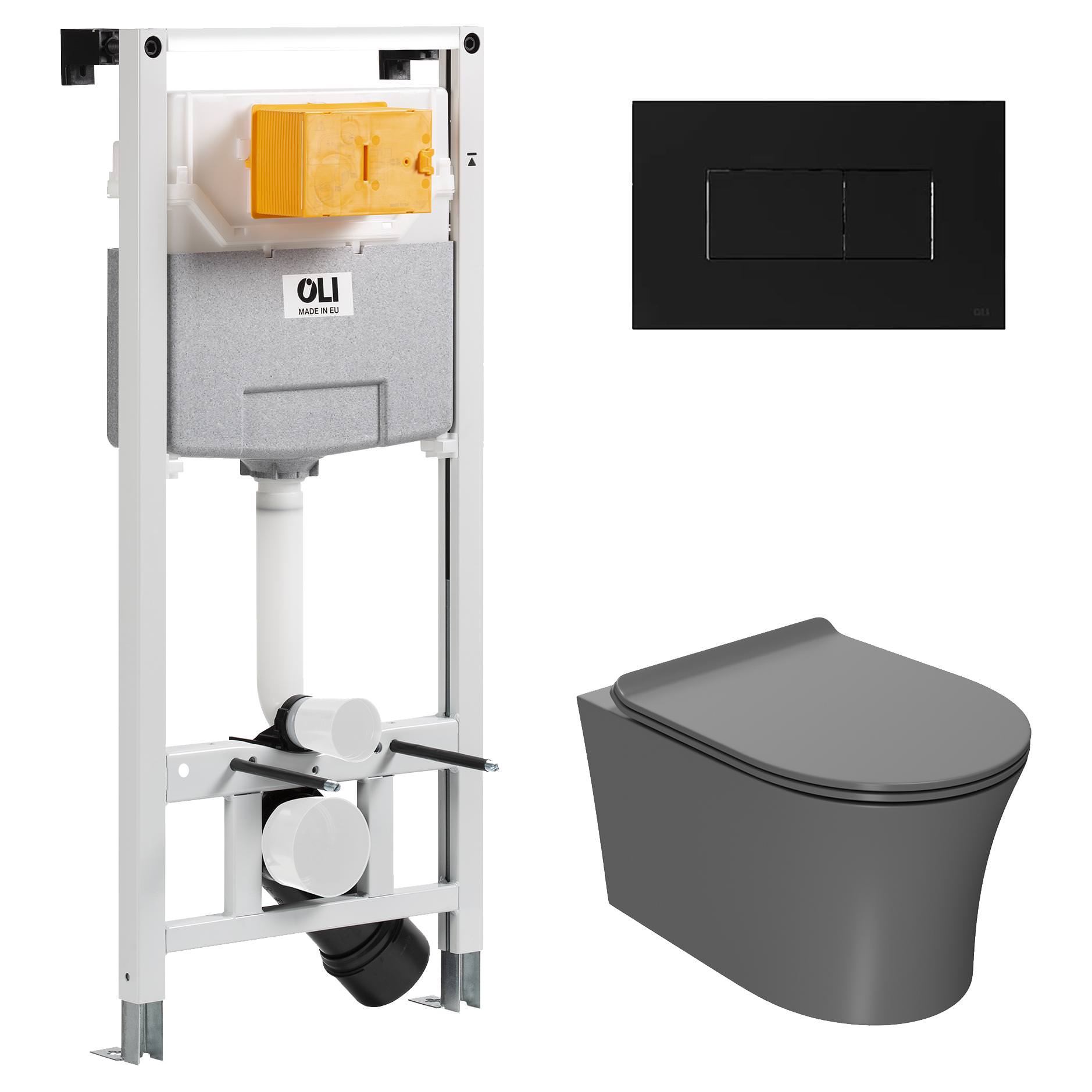 Сет 3 в 1  879235pKA03+PN41711GM: инсталляция OLI 120 ECO Sanitarblock pneumatic + панель KARISMA черный soft + унитаз Point Вега серый в 100Kran: Широкий выбор и доступные цены.