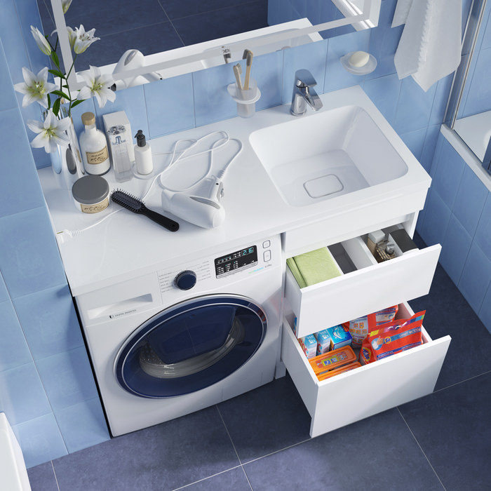 Тумба с раковиной напольная для стиральной машины 110 см правая Optima Home OPH11RBi95K белая в 100Kran: Широкий выбор и доступные цены.