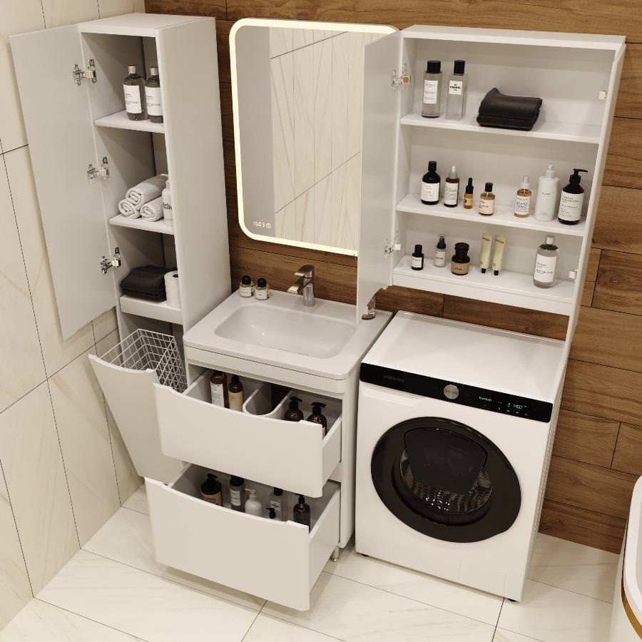 Тумба с раковиной напольная  Style Line  Бергамо мини 60 2 ящ. Люкс антискрейтч белый PLUS умывальник Каре Люкс МИНИ 600 СС-00002307 в 100Kran: Широкий выбор и доступные цены.