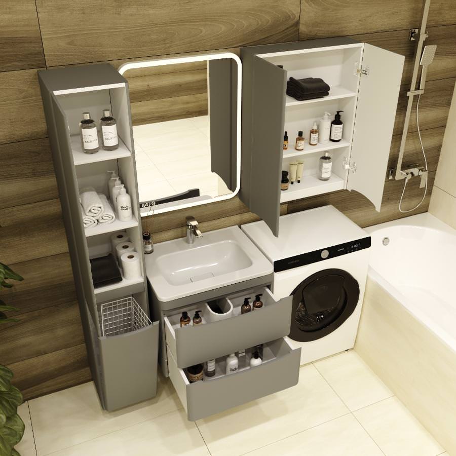 Тумба с раковиной подвесная  Style Line  Бергамо мини 60 2 ящ. Люкс антискрейтч серый PLUS умывальник Каре Люкс МИНИ 600 СС-00002317 в 100Kran: Широкий выбор и доступные цены.