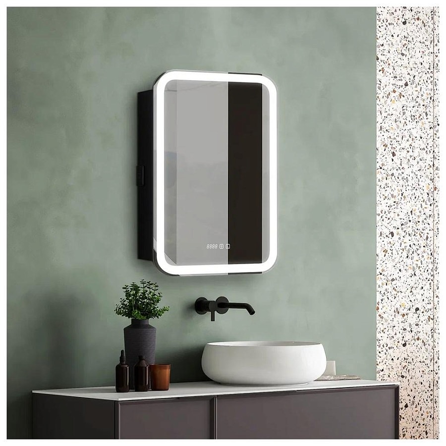Зеркальный шкаф с подсветкой Silver Mirrors Фиджи BLACK 60 х 80 см  - 4.2 LED-00002725 левый часы, ТХ, сенсорный выключатель создать уют и комфорт, это просто!