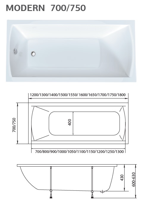 Ванна акриловая Marka One MODERN 150*70  01мод1570 в 100Kran: Широкий выбор и доступные цены.