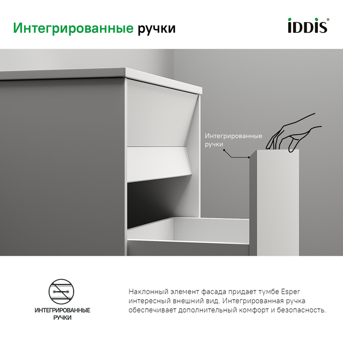 Тумба с раковиной подвесная с ящиком 80 см Esper IDDIS ESP80W0i95K белая в 100Kran: Широкий выбор и доступные цены.