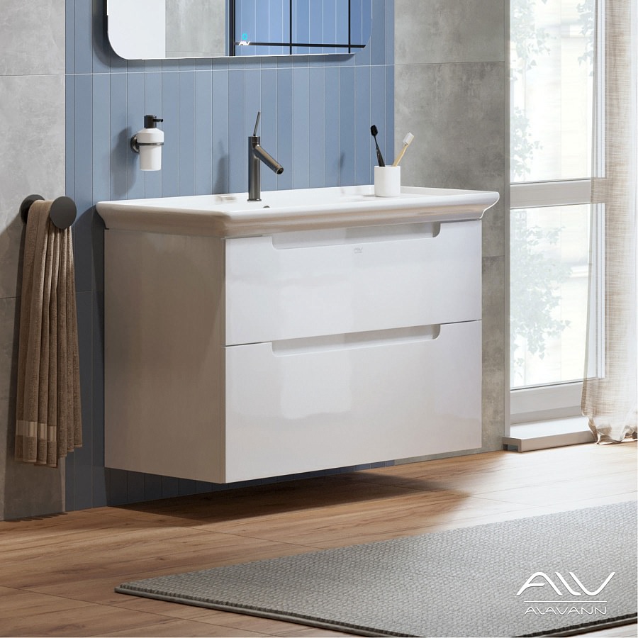 Тумба с раковиной подвесная Alavann Berta 105 см ALV0159001 белая в 100Kran: Широкий выбор и доступные цены.