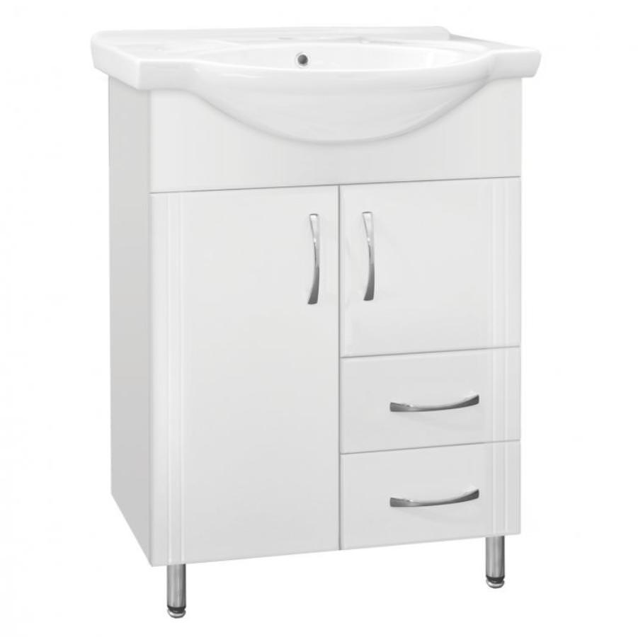 Тумба с раковиной напольная   Style Line Эко Стандарт №10/2 60 см  2 ящ. умывальник Байкал 60 белый ЛС-00000103 в 100Kran: Широкий выбор и доступные цены.