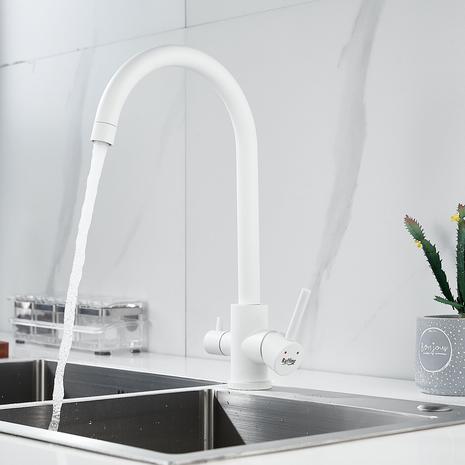 Смеситель для кухни с подключением фильтра воды Raffine F108C белый в 100Kran: Широкий выбор и доступные цены.