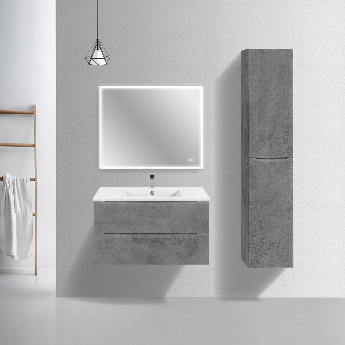 База под керамическую раковину Vincea Mia Slim 90 см подвесная 2 выкатных ящика soft close Beton в 100Kran: Широкий выбор и доступные цены.