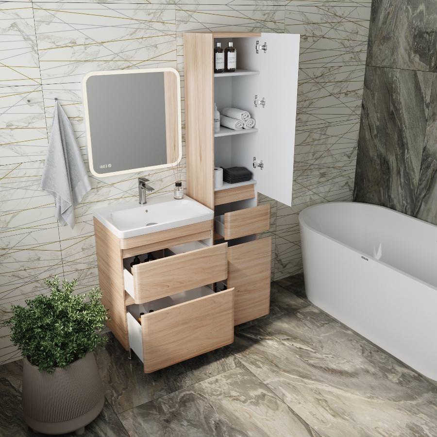 Тумба с раковиной напольная  Style Line  Атлантика 60 Люкс ясень перламутр PLUS умывальник Атлантик 60 СС-00002216 в 100Kran: Широкий выбор и доступные цены.