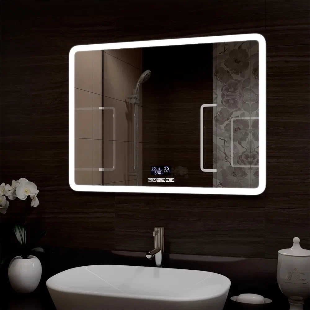 Зеркало с подсветкой "Demure LED" с многофункциональной панелью 800x600 ЗЛП184 100Kran: Широкий выбор и доступные цены.