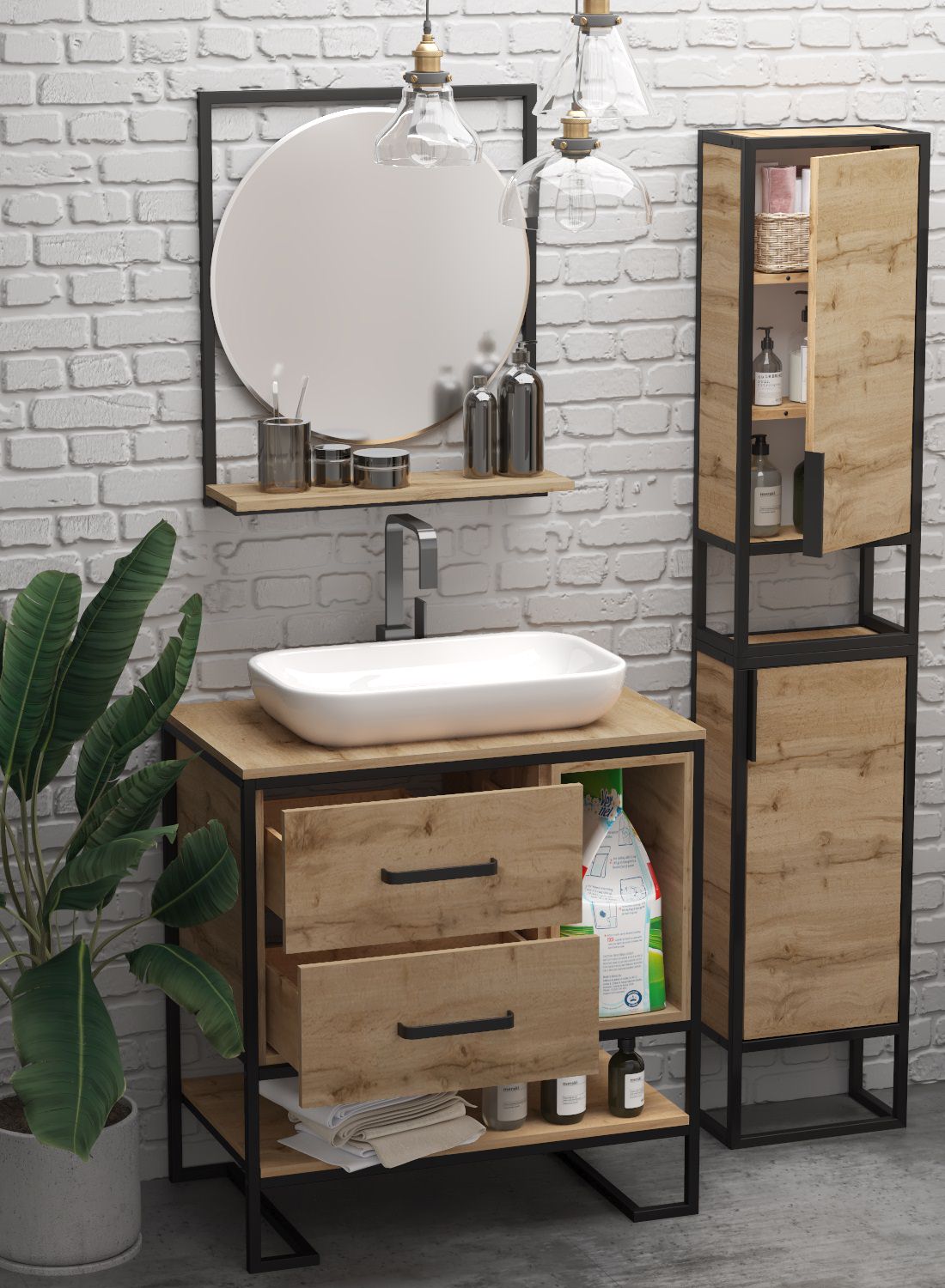 Пенал подвесной 1Marka  GRUNGE LOFT 35Н/П 1д Ц0000007988 Дуб вотан в 100Kran: Широкий выбор и доступные цены.