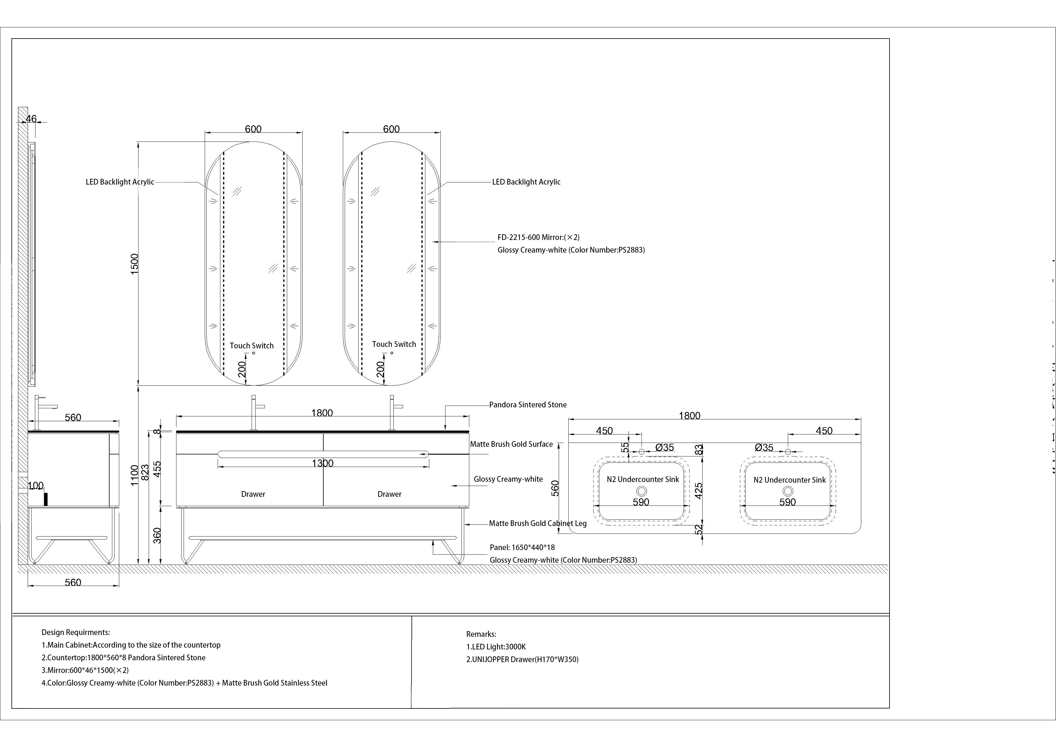 Тумба напольная с раковиной двойной Maxonor Pure Life SALON PEARL 180 см PL-MC04-180-GY слоновая кость с матовым золотом в 100Kran: Широкий выбор и доступные цены.