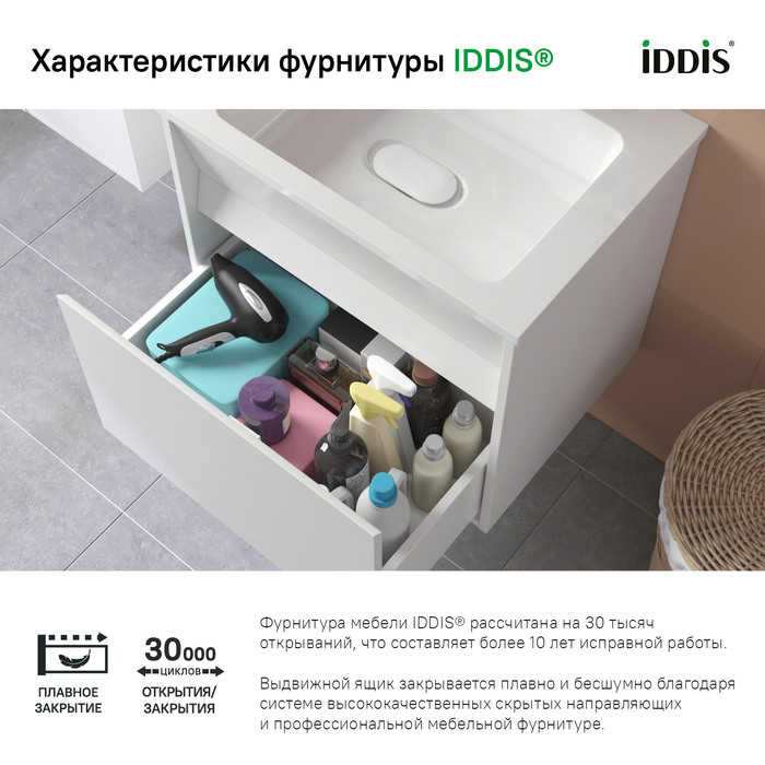 Тумба с раковиной подвесная с ящиком 80 см Esper IDDIS ESP80W0i95K белая в 100Kran: Широкий выбор и доступные цены.