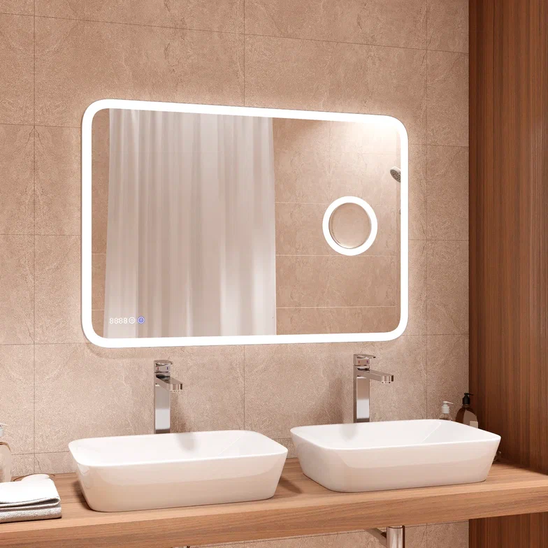 Зеркало с подсветкой "Bliss Led" 900х700 с увеличительным зеркалом, часами ЗЛП767 100Kran: Широкий выбор и доступные цены.