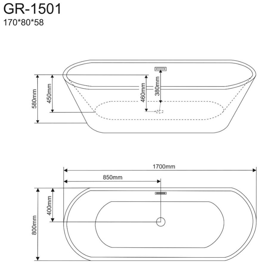Ванна отдельностоящая GR-1501 170x80x58 GROSSMAN без гидромассажа белая в 100Kran: Широкий выбор и доступные цены.