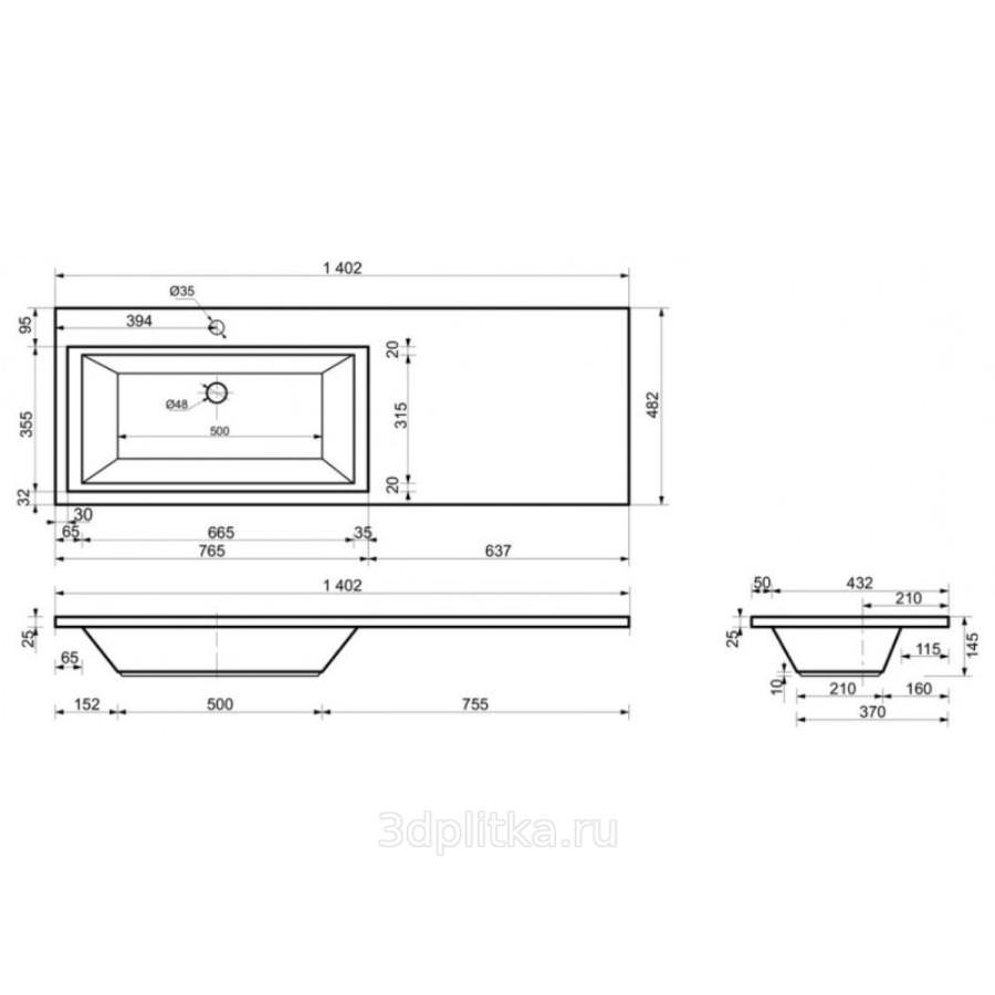Раковина над стиральной машинкой ESTETUS Даллас СС-00002433 левый 140 х 48 см белый 100Kran: Широкий выбор и доступные цены.