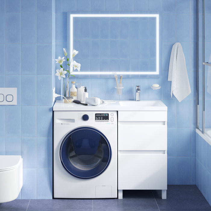 Тумба с раковиной напольная для стиральной машины 110 см правая Optima Home OPH11RBi95K белая в 100Kran: Широкий выбор и доступные цены.