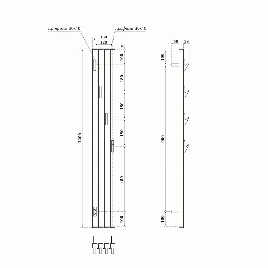 Полотенцесушитель электрический Point Пиано PN19722WC 15x120 диммер слева белый хром в 100Kran: Широкий выбор и доступные цены.