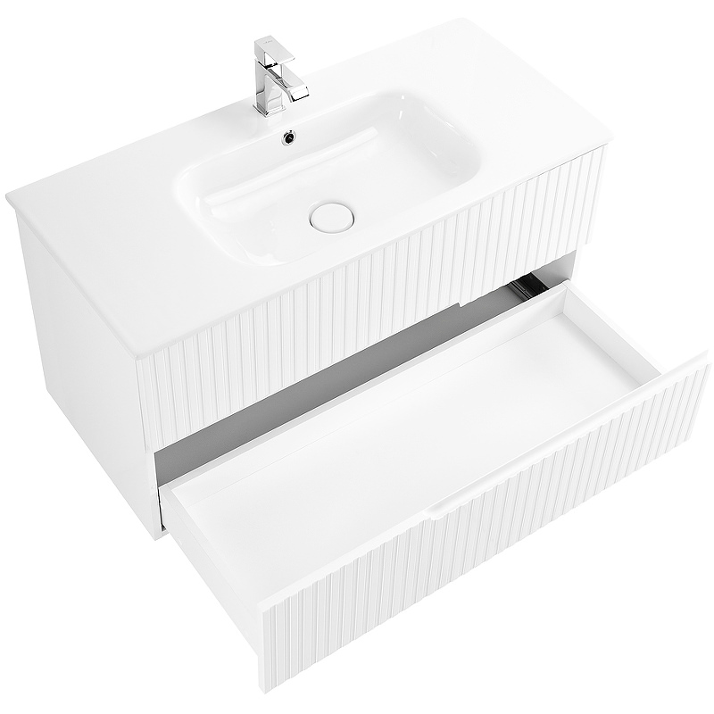 Тумба с раковиной подвесная CEZARES 80 см DUET-800-2C-SO-BL Bianco Lucido в 100Kran: Широкий выбор и доступные цены.