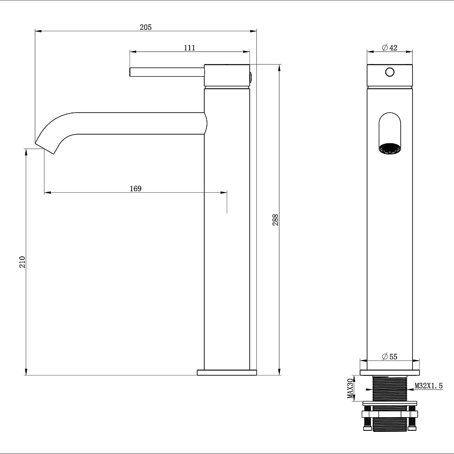 Смеситель для раковины Wonzon & Woghand STICK WW-88239017-MB черный матовый в 100Kran: Широкий выбор и доступные цены.