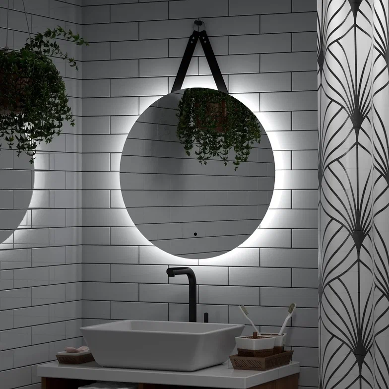 Зеркало с подсветкой "Best Led" D650 на ремне из натуральной кожи черного цвета с бесконтактным сенсором 100Kran: Широкий выбор и доступные цены.