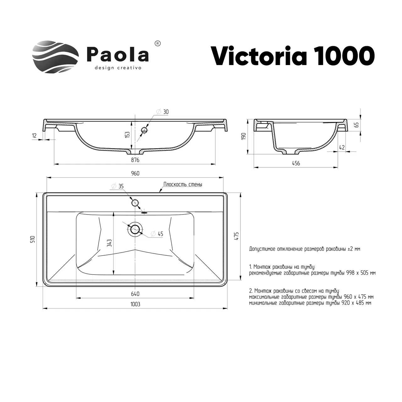 Раковина мебельная Paola Victoria 1000 белый в 100Kran: Широкий выбор и доступные цены.