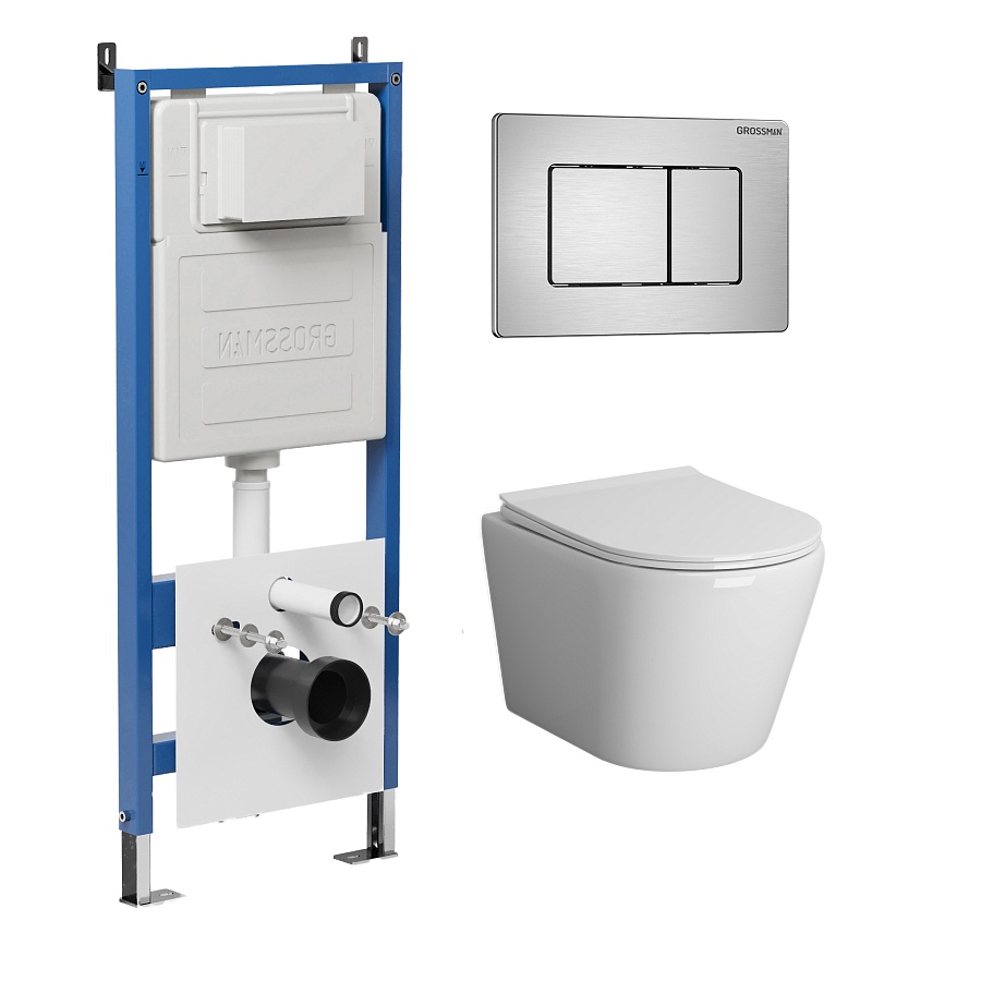 Комплект 3 в 1: Grossman инсталляция 900.K31.01.000+клавиша 700.K31.04.12M.12M хром сатиновый+унитаз GR-4478SQ в 100Kran: Широкий выбор и доступные цены.
