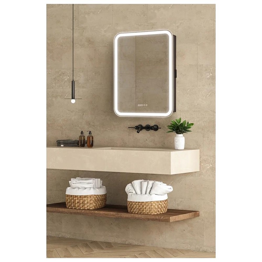 Зеркальный шкаф с подсветкой Silver Mirrors Фиджи-Антрацит 60 х 80 см  - 3.2 LED-00003043 правый часы, ТХ, подогрев, сенсорный выключатель создать уют и комфорт, это просто!